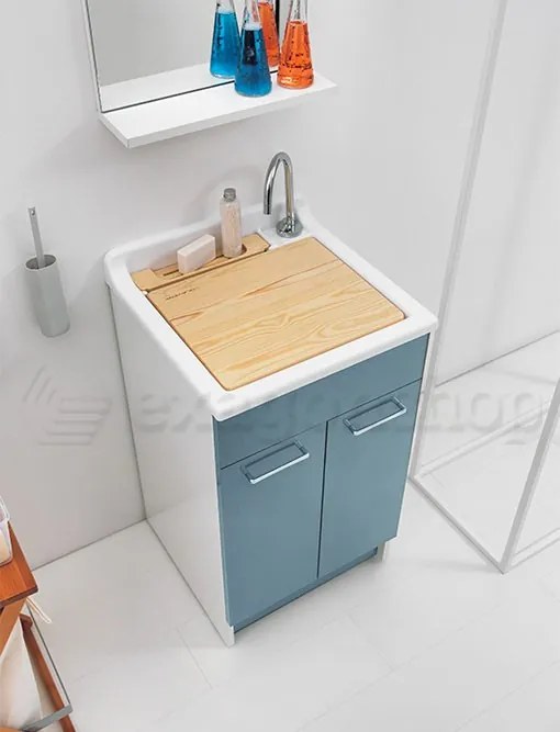 Colavene Swash mobile lavatoio 50x45 due ante con tavola lavapanni in legno massello Celeste lucido