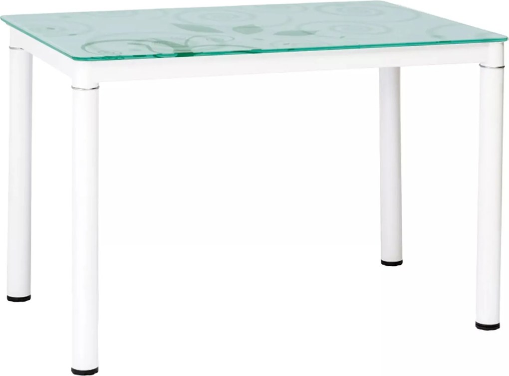Tavolo Damar con piano in vetro temperato bianco e struttura in metallo verniciato – 80x60x75 cm