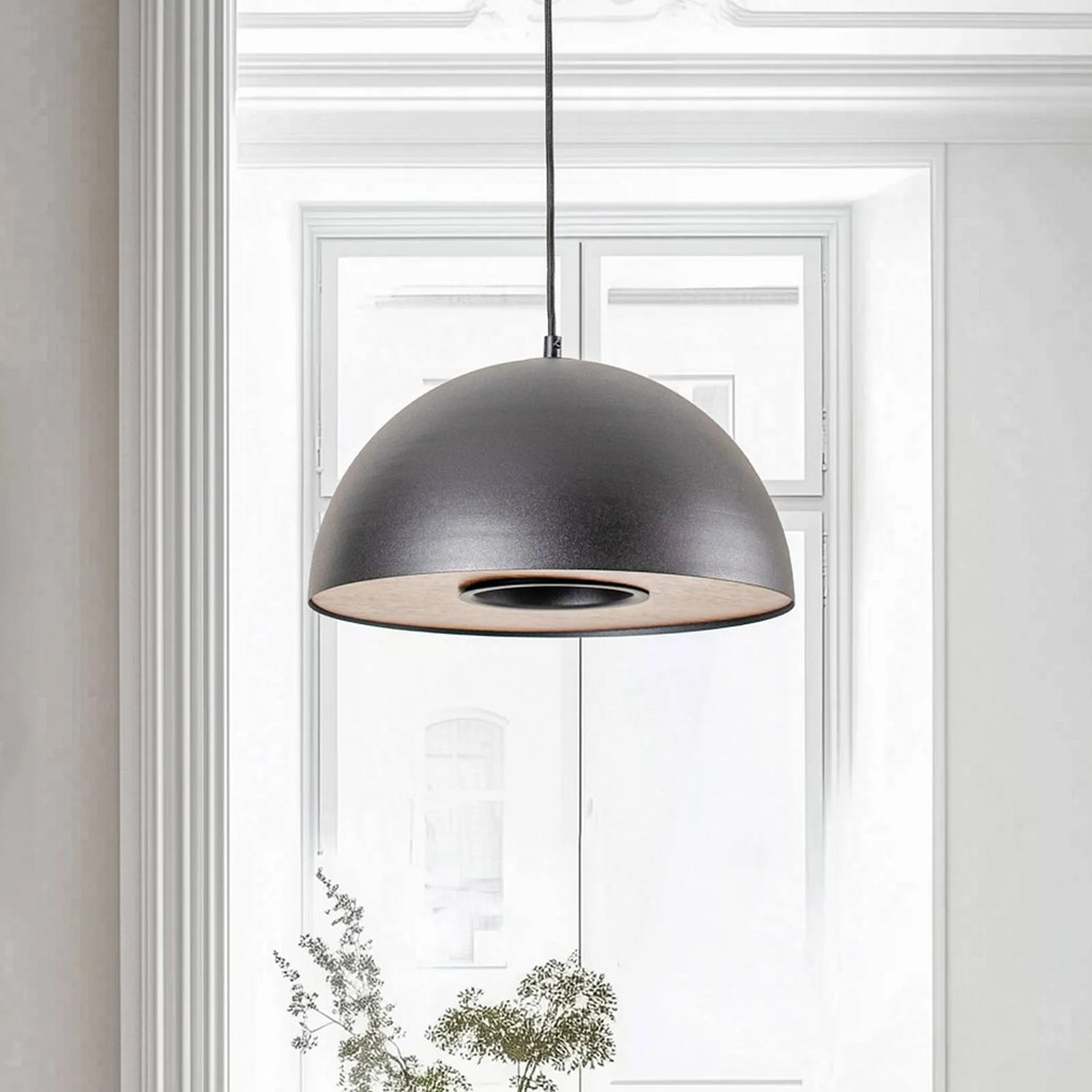 Luminex Lampada a sospensione Drew in nero con decorazioni in legno