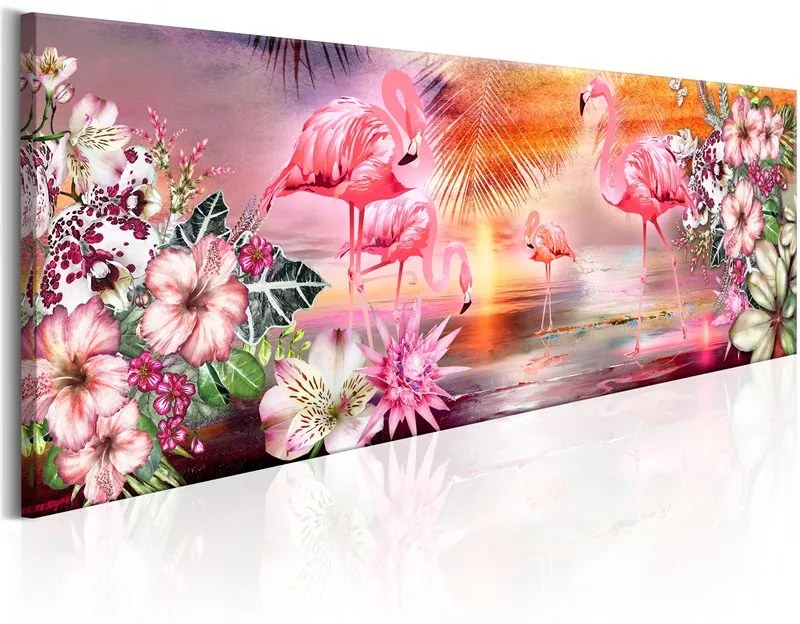 Quadro  Flamingoes Land  Colore Bianco, Dimensioni e Misure 120x40