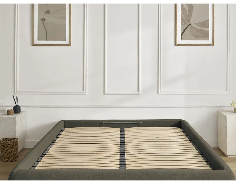 Letto matrimoniale imbottito verde scuro con contenitore/senza testiera con rete inclusa 160x200 cm Inera – Bobochic Paris