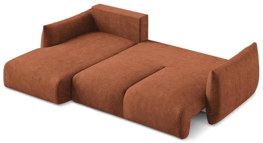 Divano angolare color terracotta allungabile (con penisola a sinistra/con chaise lounge) con rivestimento in ciniglia Leila – Makamii