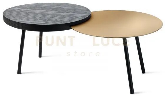 Tavolino da soggiorno moderno packtop piccolo oro laccato,base nera...