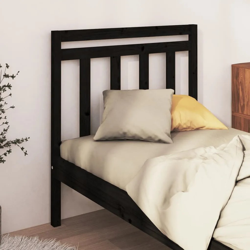 Testiera Per Letto Nera 81x4x100 Cm İn Legno Massello Di Pino /