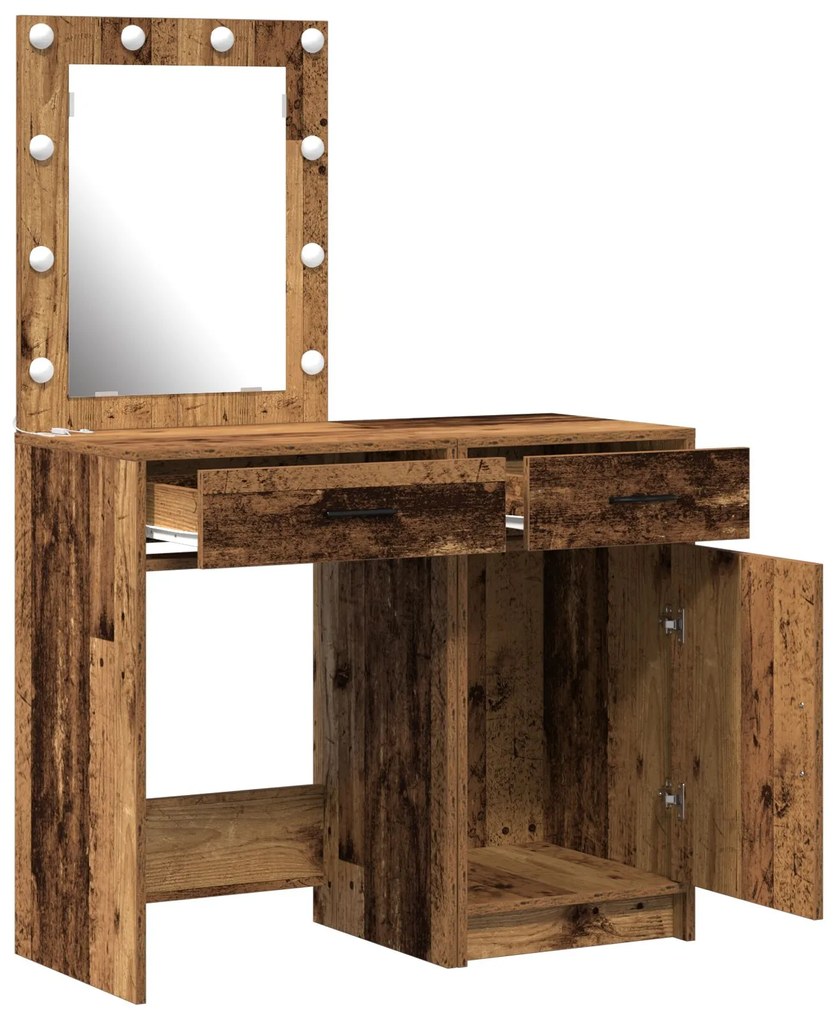 Set di toeletta a 2 pezzi con led in finitura in legno antico