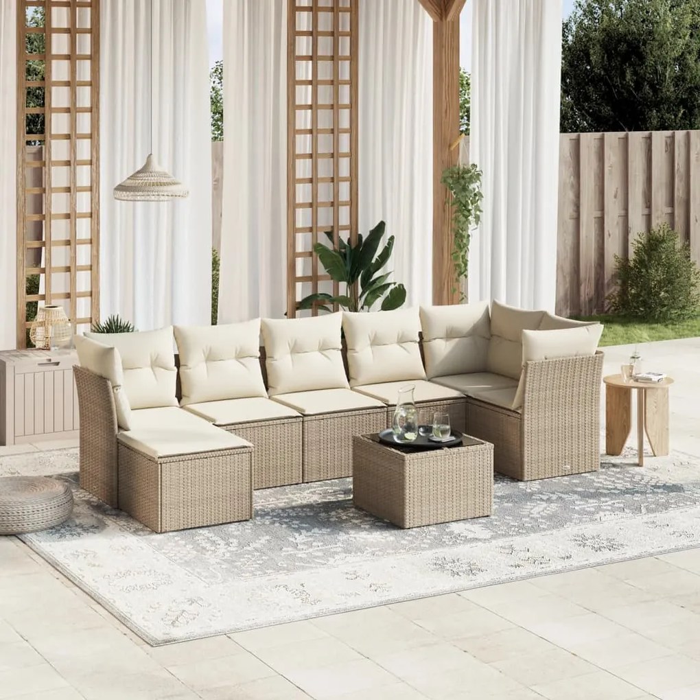 Set divano da giardino 8 pz con cuscini beige in polyrattan