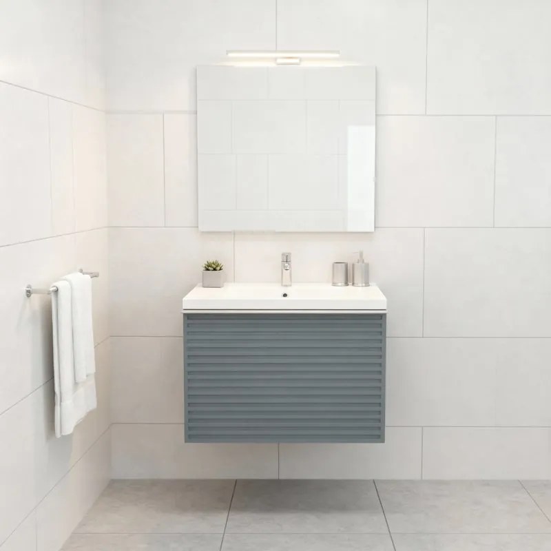 Mobile da bagno sospeso sotto lavabo Pixel stripes 1 cassetto L 60 x H 40 x P 45.5 cm blu indaco e maniglia alluminio brillante