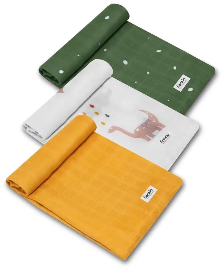 Lionelo - Set da 3 mussole in bambù 70x70 cm Dino