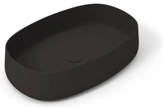 Lavabo da appoggio Wave OLYMPIA CERAMICA ovale in ceramica L 60 x H 14 x P 40 cm nero opaco piletta non inclusa