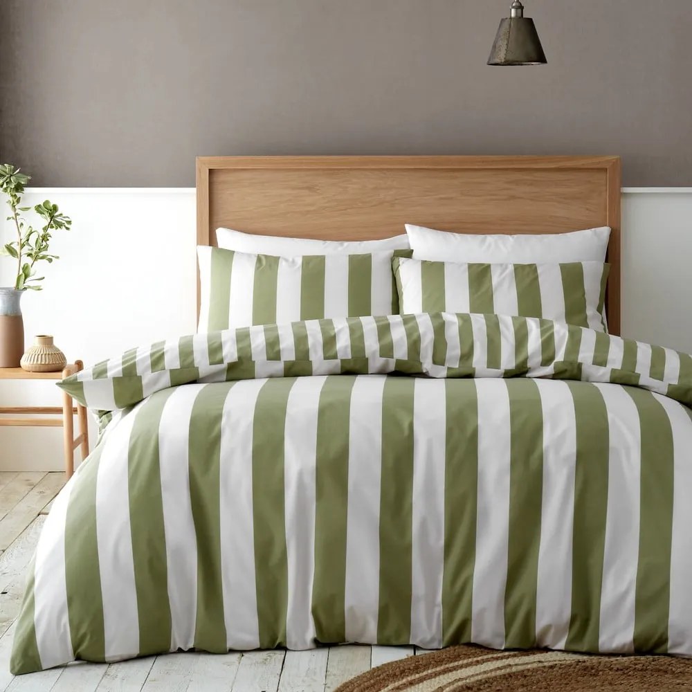 Biancheria da letto singola verde e crema 135x200 cm Cove Stripe - Catherine Lansfield