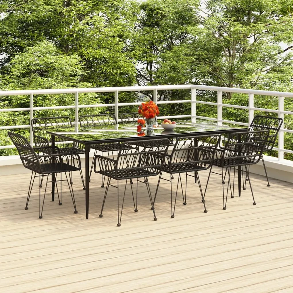 Set da pranzo da giardino 9 pz nero in polyrattan