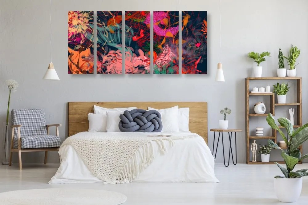 Quadri 5 pezzi – Fiori in percezione astratta