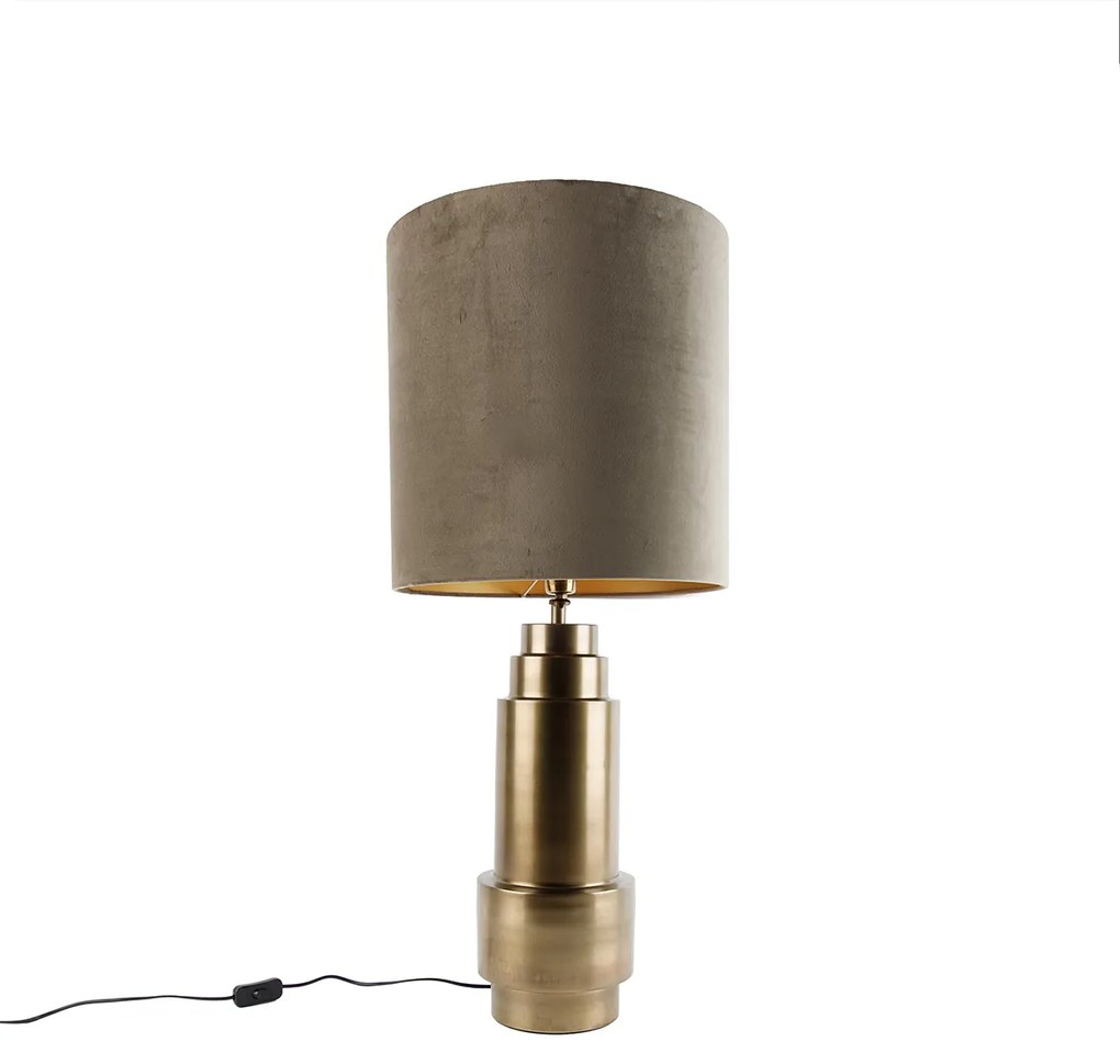 Lampada da tavolo in velluto bronzo con paralume color tortora e oro 40 cm - Bruut