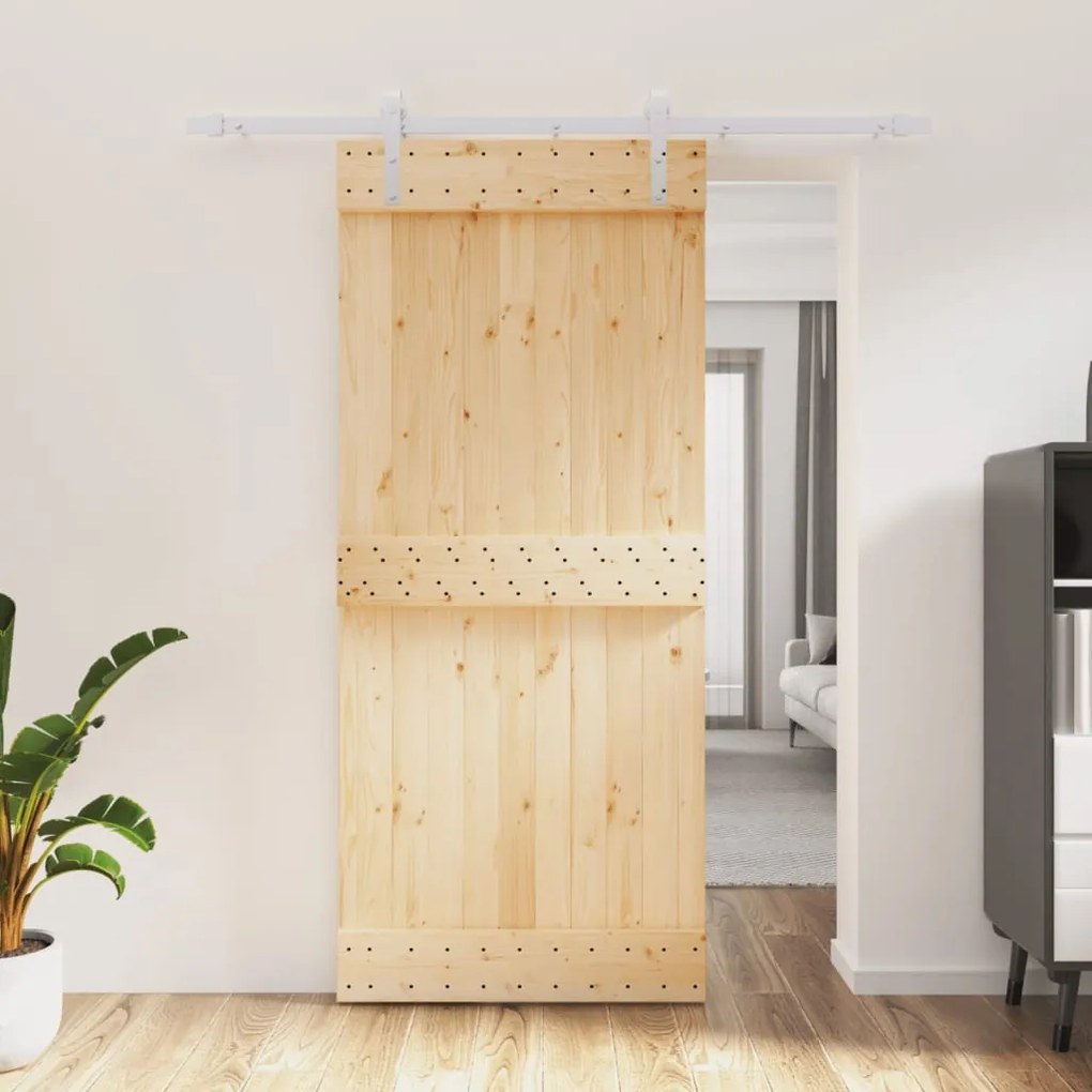 Porta Scorrevole Con Set Hardware 90x210 Cm Legno Massello Pino /