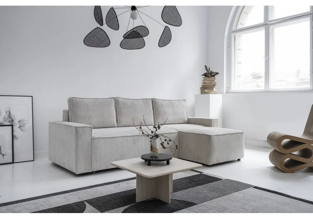 Divano letto angolare in velluto a coste bianco Brave Dave - Miuform