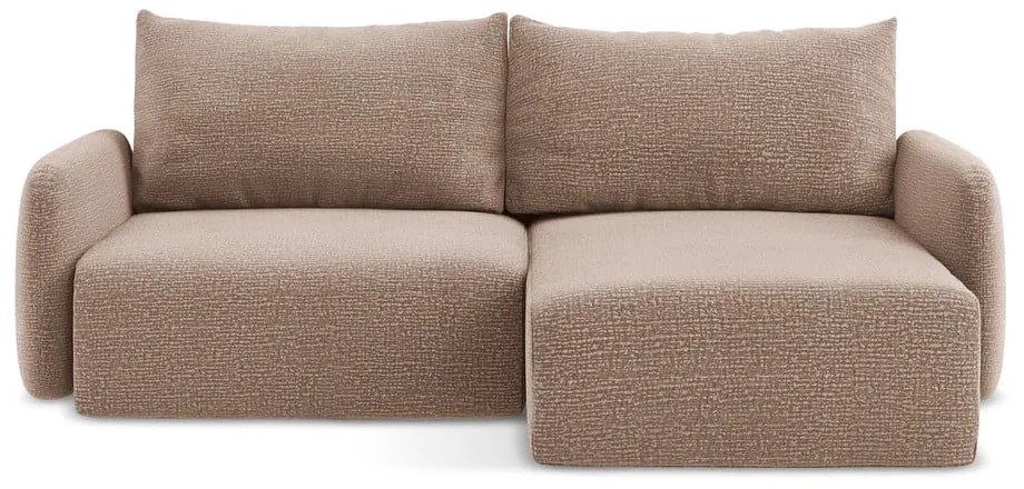 Divano angolare marrone chiaro allungabile/con contenitore (con penisola a destra) Kalena – Makamii