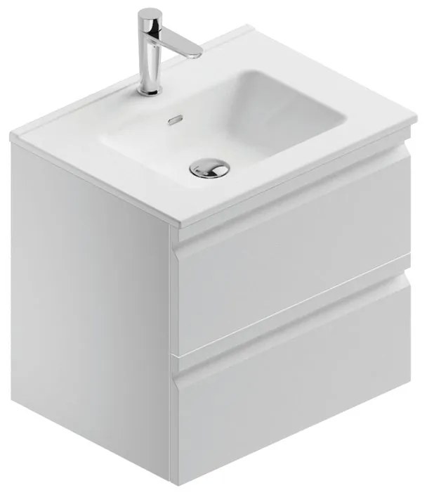 Mobile sottolavabo e lavabo Pull bianco opaco in mdf L 60 x H 56 x P 46 cm 1 vasca 2 cassetti