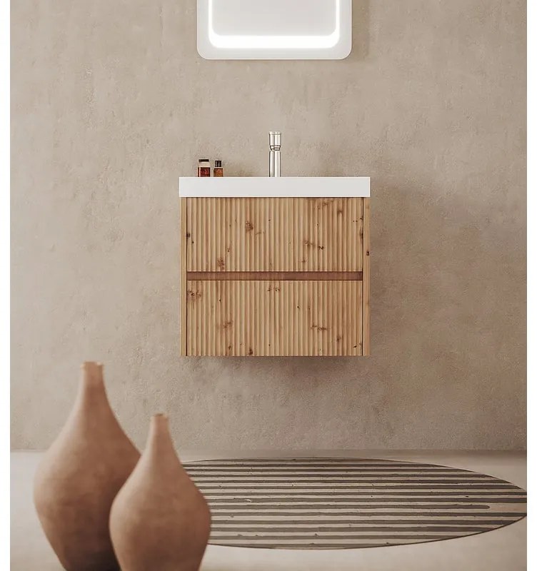 Mobile bagno sospeso con lavabo L 60 x H 51 x P 40 cm rovere oro in mdf 2 cassetti per vasca centrale Portofino