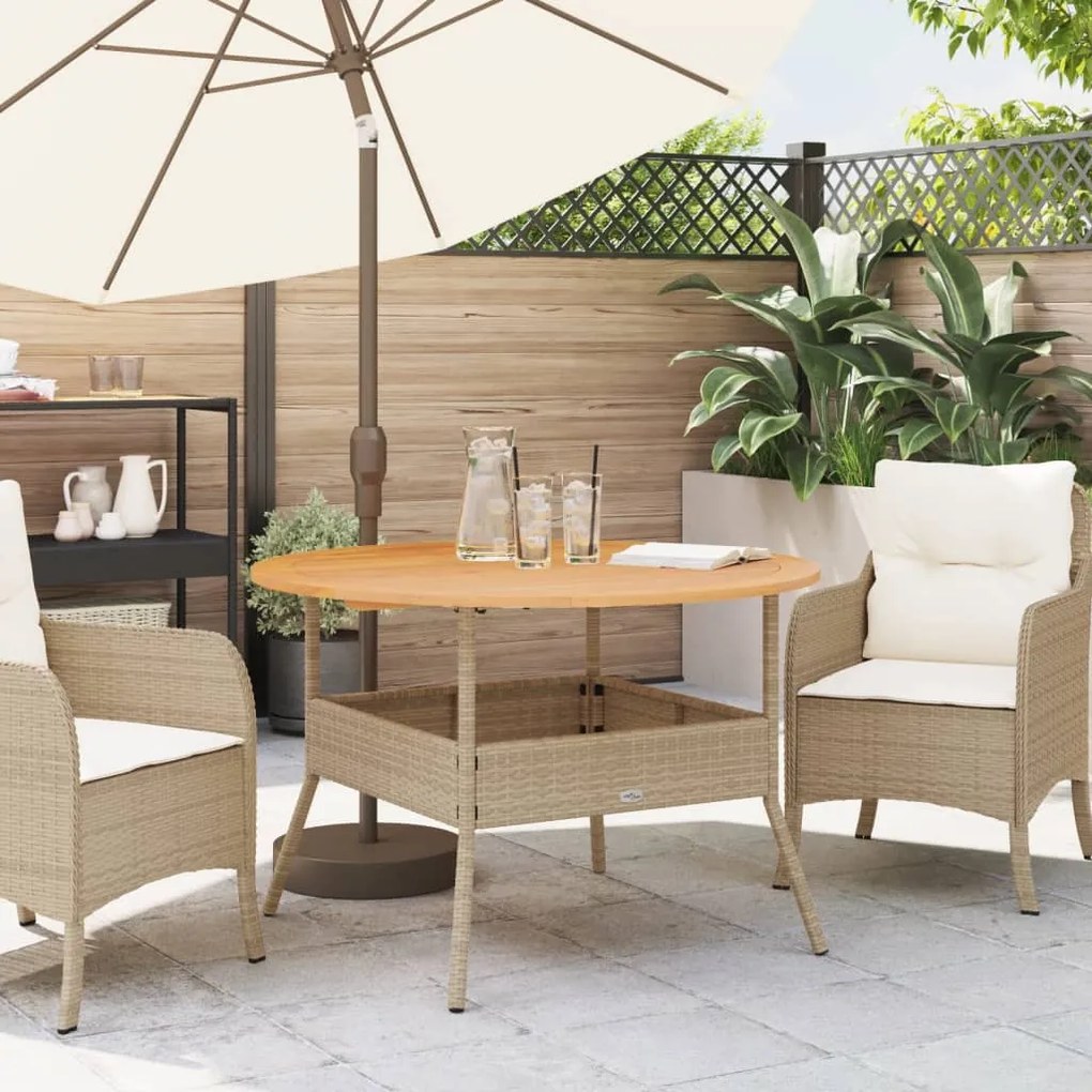 Tavolo giardino piano legno acacia beige Ø110x71 cm polyrattan