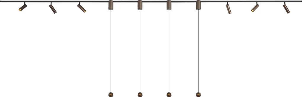 Sistema di illuminazione a binario moderno con 6 faretti e 4 luci a sospensione Easylift bronzo scuro monofase - Slimline Uzzy Tira