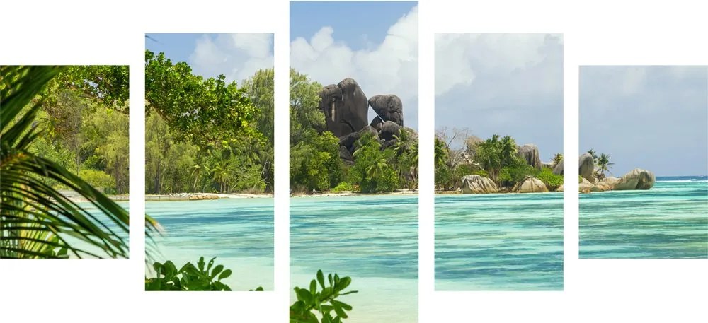 Quadri 5 pezzi – Spiaggia meravigliosa sull'isola di La Digue