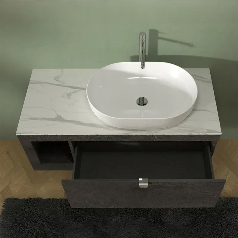 Mobile bagno portalavabo sospeso 110 cm grigio lava con top carrara Maya