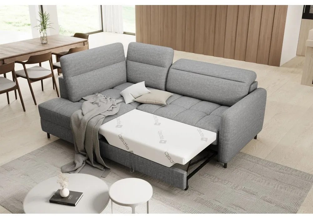 Divano angolare grigio allungabile/con contenitore (con penisola a sinistra/a L) e rivestimento in velluto Barea – ELTAP