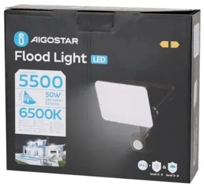 Aigostar - Riflettore LED con sensore LED/50W/230V 6500K IP65 nero