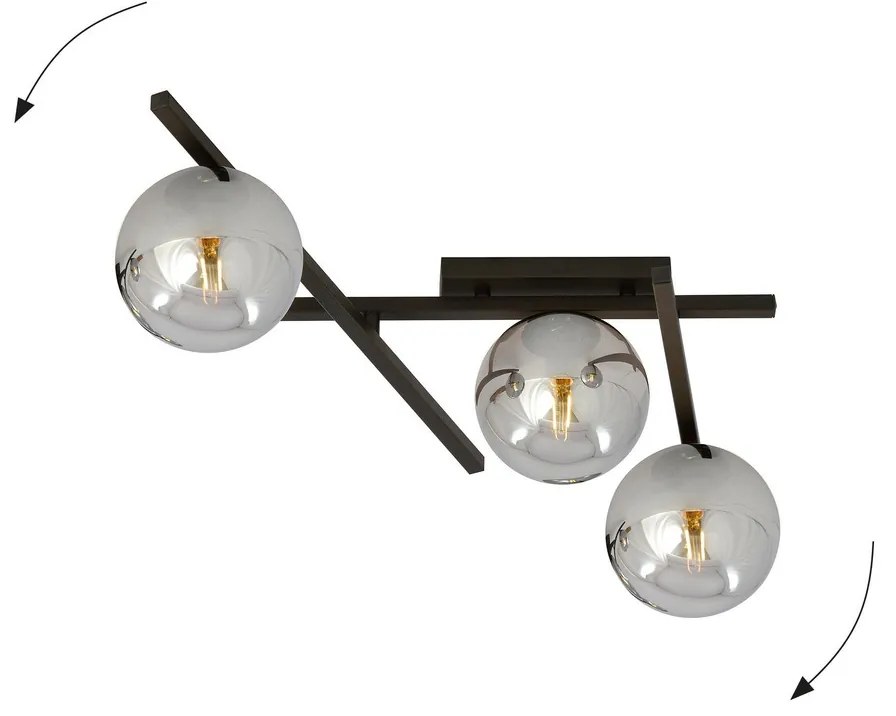 Lampadario da Soffitto in Acciaio e Vetro SMART 3 Nero 3xE14