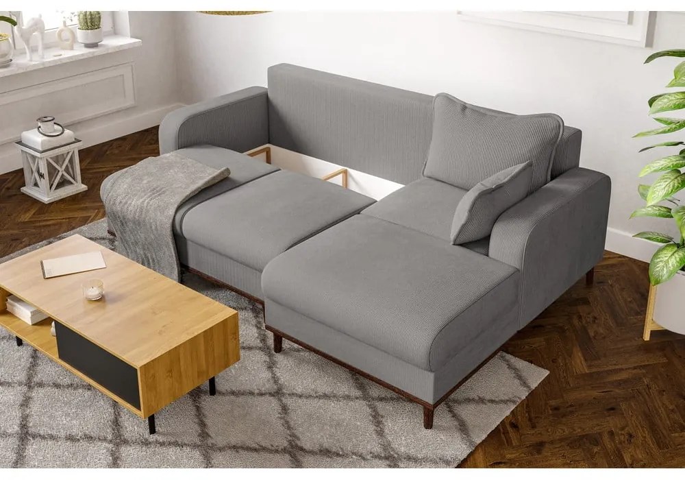 Divano angolare grigio chiaro in velluto a coste (angolo destro) Beata - Ropez