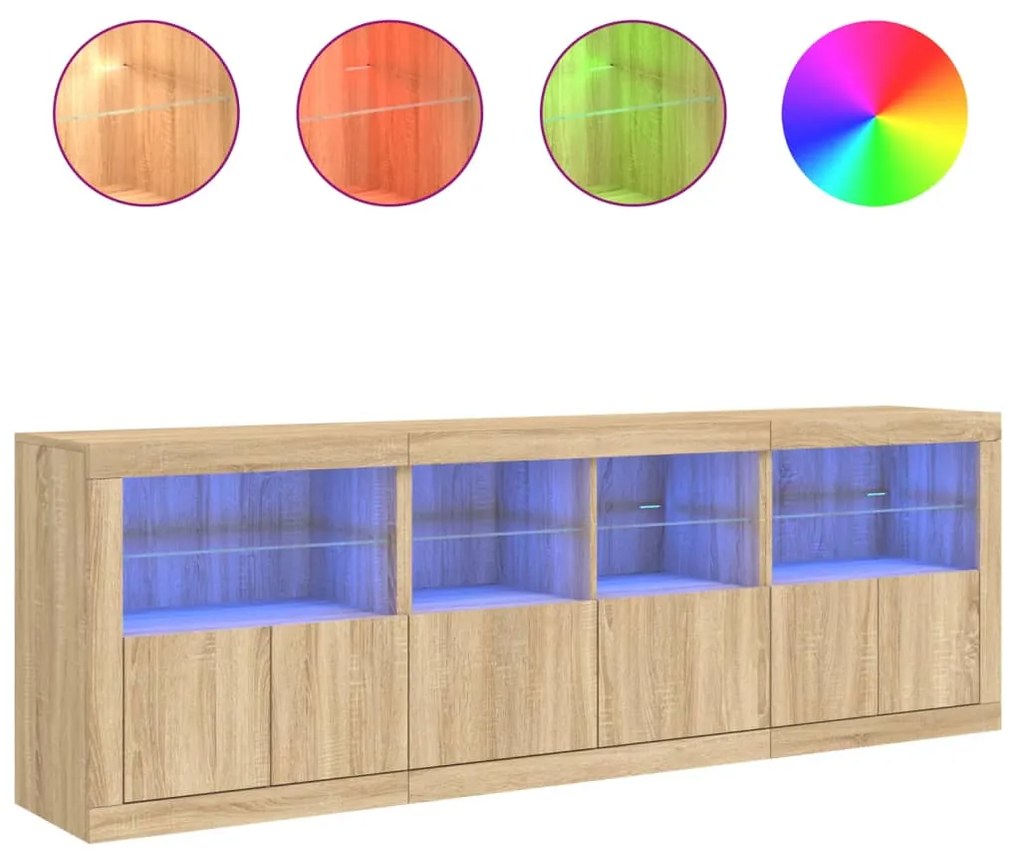 Credenza con luci led rovere sonoma 202x37x67 cm