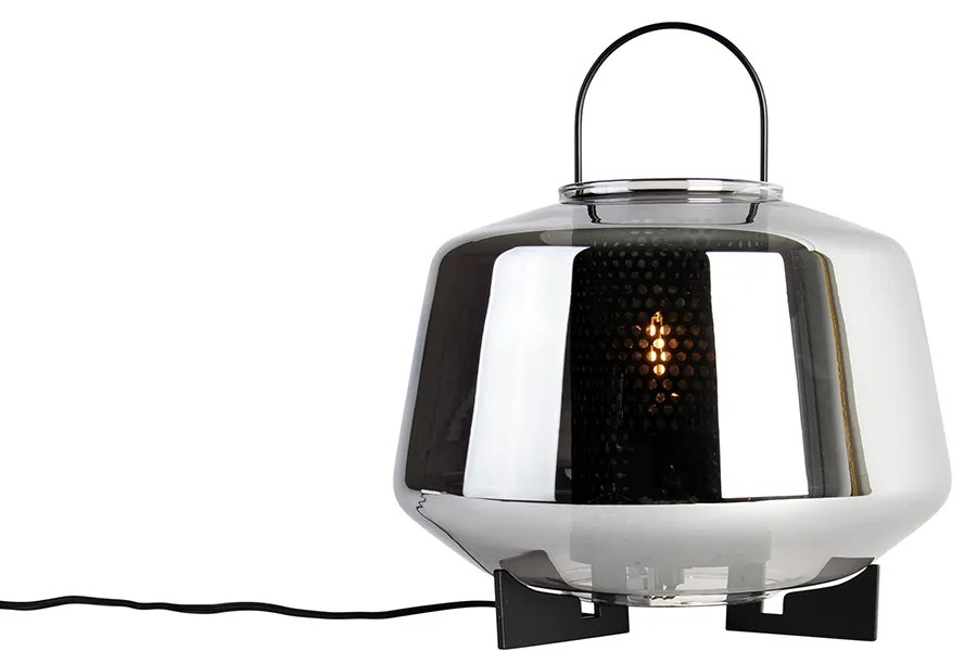 Lampada da tavolo Art Déco nera con vetro fumé 30 cm - Kevin