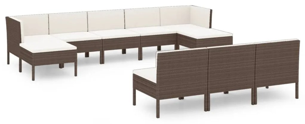 Set divani da giardino 10 pz con cuscini in polyrattan marrone