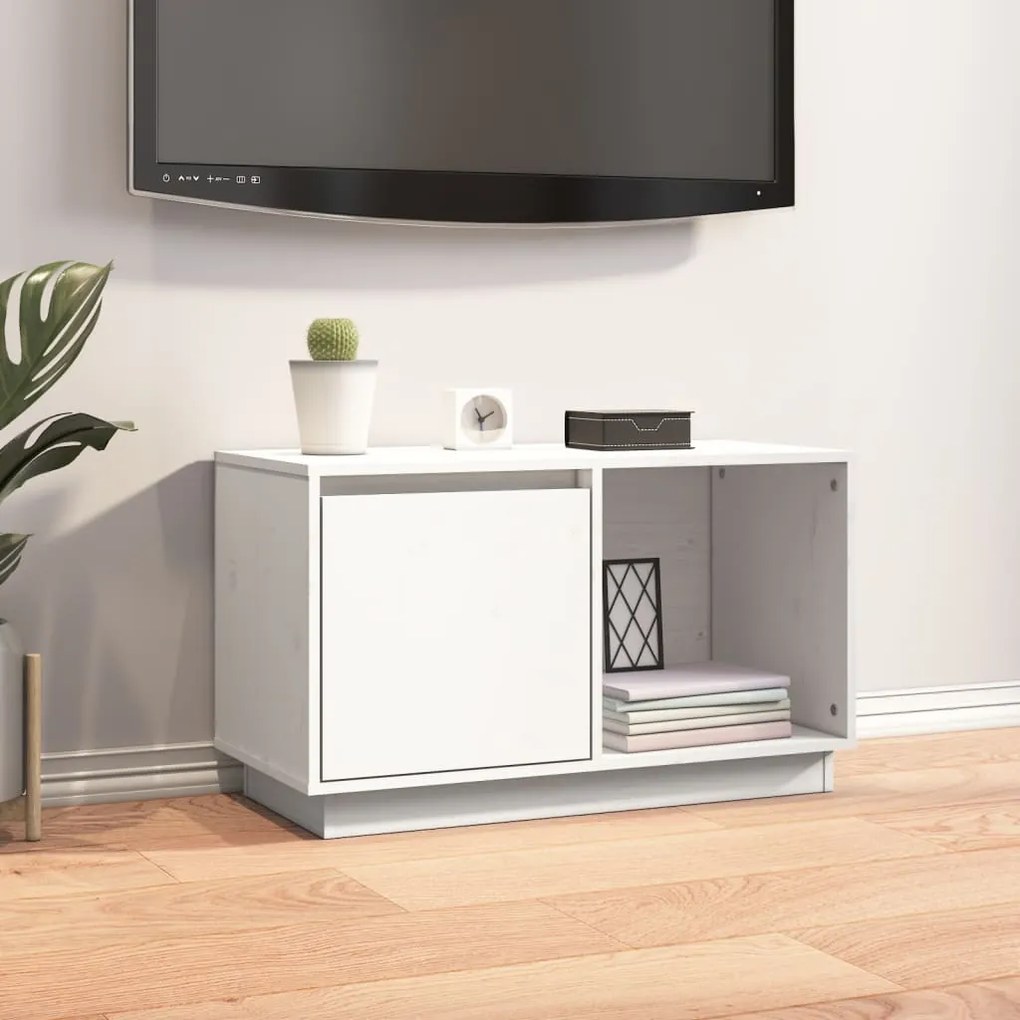 Mobile porta tv bianco 74x35x44 cm in legno massello di pino