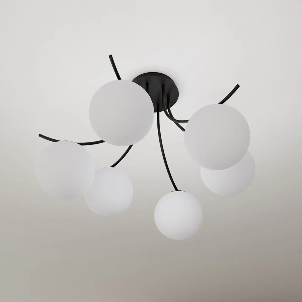 Lampadario da Soffitto in Acciaio e Vetro BOSTON 6 Nero 6xE14