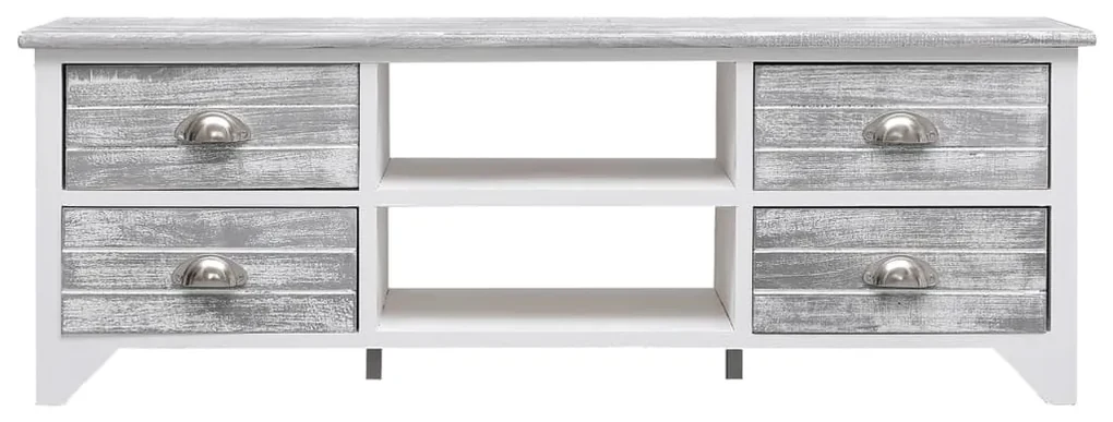Mobile porta tv bianco e grigio 108x30x40 cm legno di paulownia