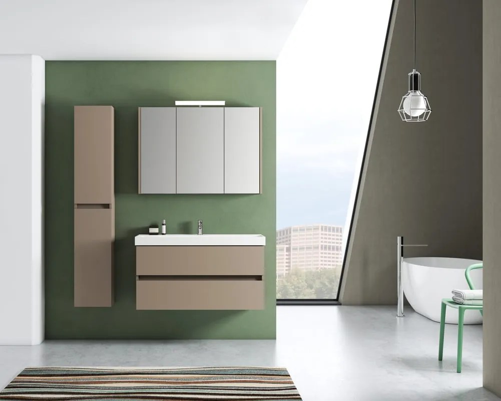 Specchio Contenitore Con Illuminazione Akira laccato opaco nocciola L 100 x H 70 x P 15.5 cm