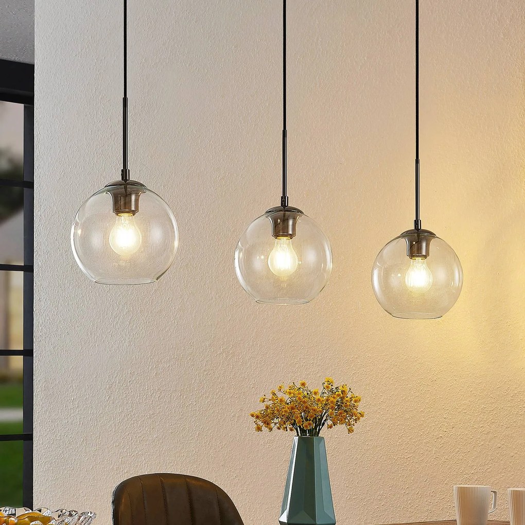 Lampada a sospensione in vetro Firano Lindby, dimmerabile, Alluminio / Grigio / Zincato, Soggiorno / Sala da pranzo, Metallo, Moderno, Lampada a sospensione
