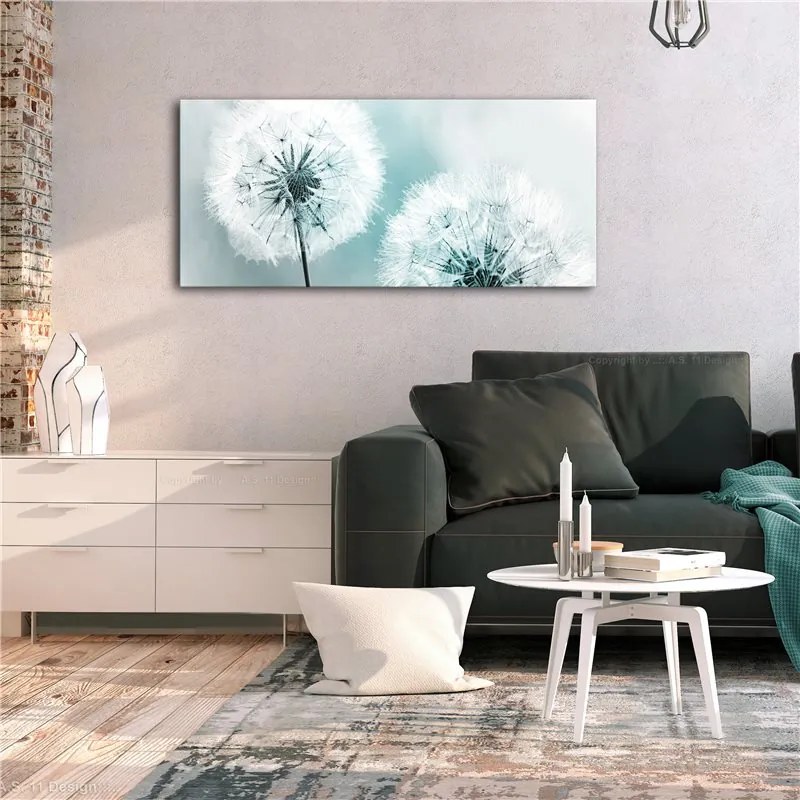 Quadro Fluffy Dandelions (1 Part) Blue Wide  Colore Bianco, Dimensioni e Misure 100x45