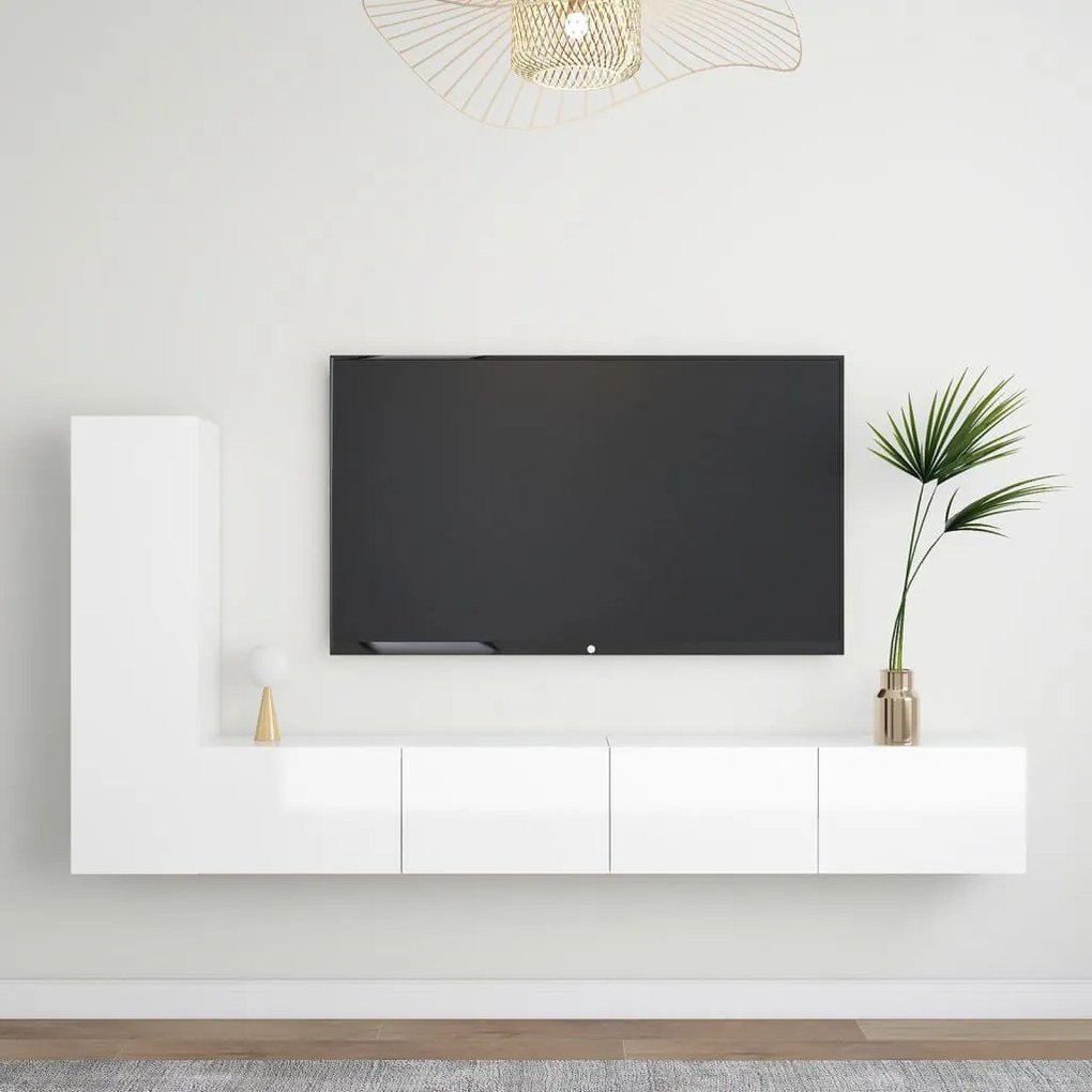 Set di mobili porta tv 3 pz bianco lucido in legno multistrato