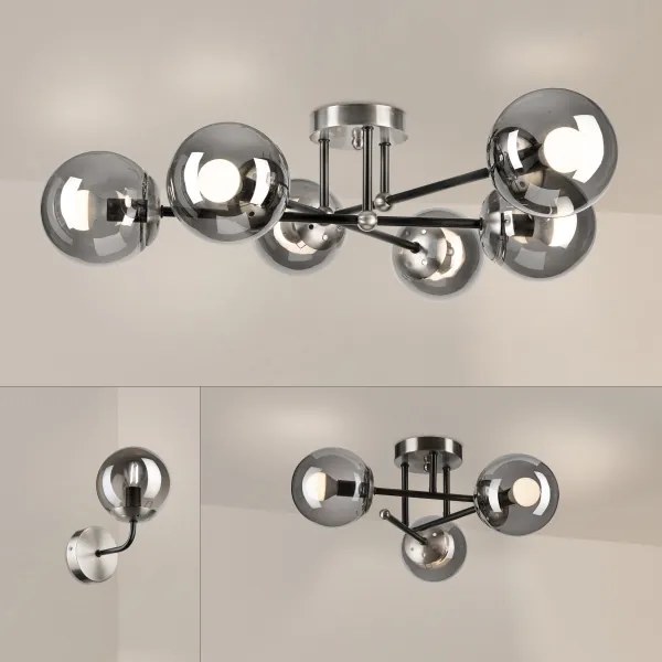 Brilagi - Lampadario a soffitto MALIVA 6xE14/15W/230V cromo satinato/fumé