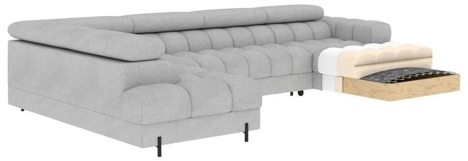 Divano angolare color crema allungabile (con penisola a sinistra/a U) con rivestimento in bouclé Feraria – ELTAP