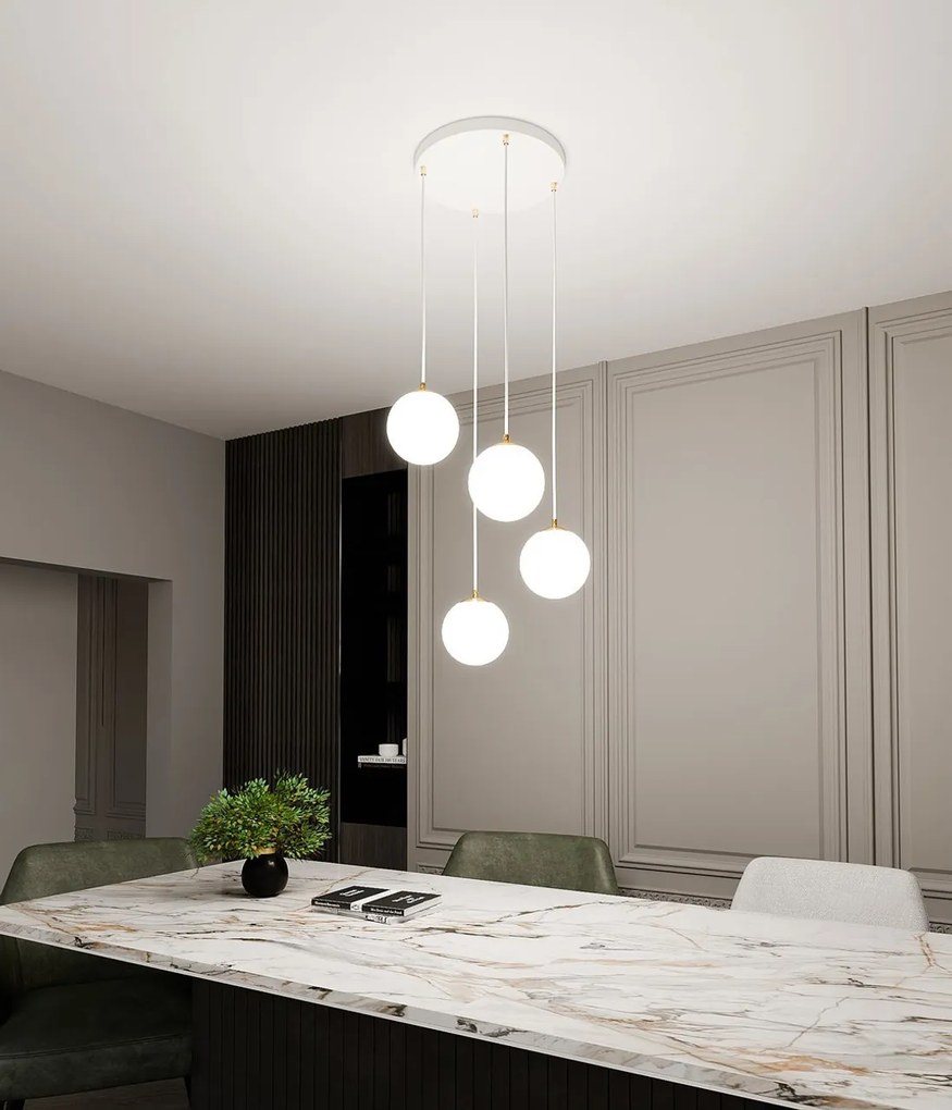 Lampadario a Sospensione in Acciaio e Vetro ROYAL 4 Bianco o Nero 4xE14