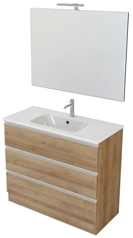 Mobile bagno a terra 100 cm Master rovere con lavabo e specchio