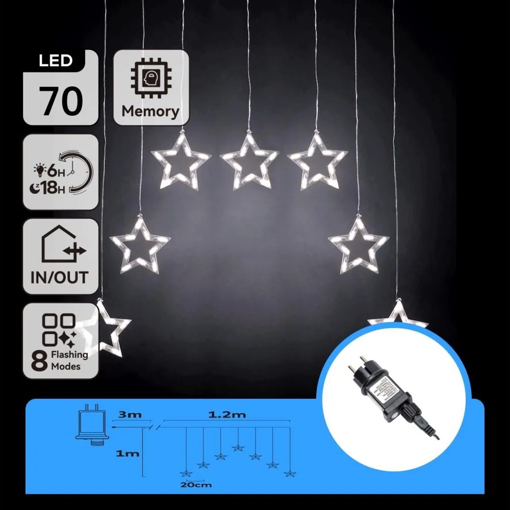 Aigostar - Catena luminosa LED da esterno 70xLED/230V 1,2x1m IP44 bianco freddo a forma di stella
