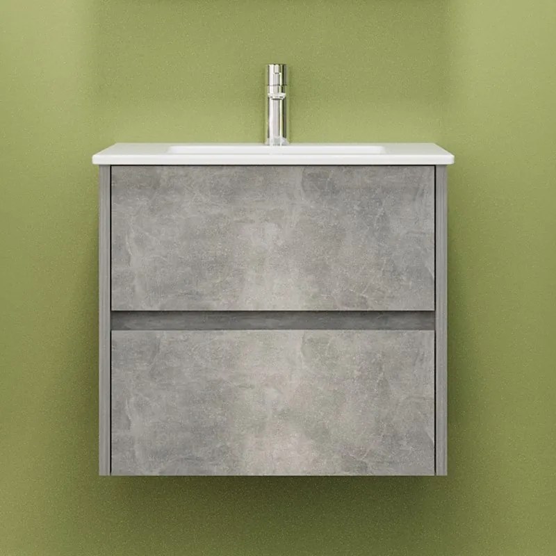 Kamalu - Composizione bagno sospesa 60 cm effetto marmo cemento | LAC-AMFI-60