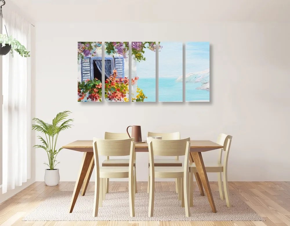 Quadri 5 pezzi – Casetta e vista sul mare