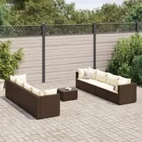 Set Divani da Giardino 9 pz con Cuscini in Polyrattan Marrone 3308041