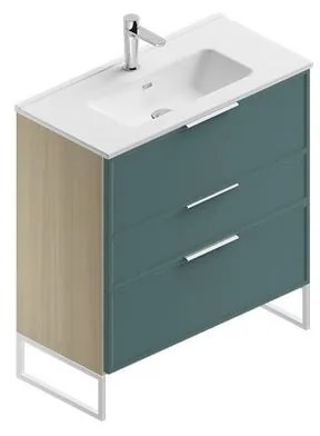 Mobile sottolavabo e lavabo Quadra natura/mirto in mdf L 80 x H 93 x P 39 cm 1 vasca 3 cassetti