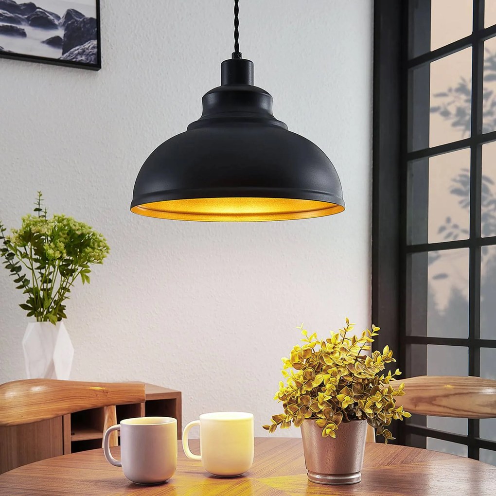 Lampada a sospensione Albertine Lindby, dimmerabile, Nero, Soggiorno / Sala da pranzo, Metallo, Vintage, Lampada a sospensione